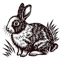 Intricate black and white of a rabbit in a natural setting vector