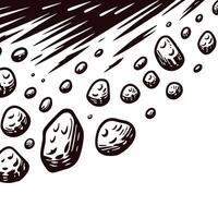 Floating rocks in abstract monochrome design with dynamic motion lines vector
