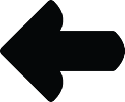 A bold black left arrow with a smooth design on a transparent background. Ideal for use in presentations, digital projects, or as directional symbols for navigation and guidance. png