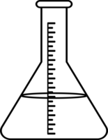 Simple and clean black outline illustration of a laboratory flask featuring metric measurement markings, ideal for educational, scientific, or graphic design applications. png