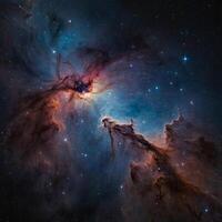 An image depicting a nebula shining brightly in the vast night sky photo