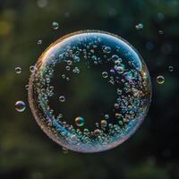 A soap bubble is surrounded by others on a dark background photo