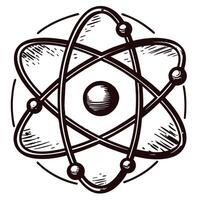 Hand drawn atomic model with nucleus and orbiting electrons vintage science sketch illustration vector