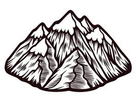 Hand drawn rugged mountain range with sharp peaks and engraved textures isolated on white background vector