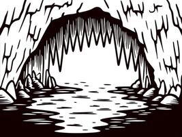 Scenic view of a serene water filled cave with stalactites and rocky formations vector