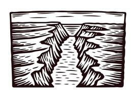 Monochrome of rugged canyon landscape with deep valleys and textured earth patterns vector