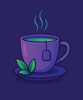 A cup of tea with a green leaf on top vector