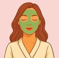 A woman with green face mask on her face vector
