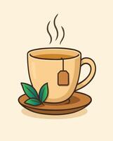 A cup of tea with a tea bag and leaves vector