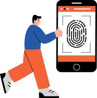 A flat style illustration showing a person doing fingerprint scan vector