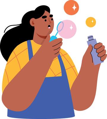 A flat style illustration showing a person blowing bubbles