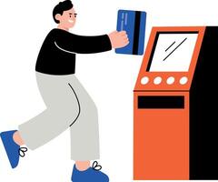 A flat style illustration showing a person using atm machine vector
