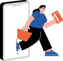 A flat style illustration showing a person doing online shopping vector