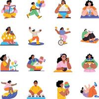 Pack of Enjoying Characters Flat Style Illustrations vector