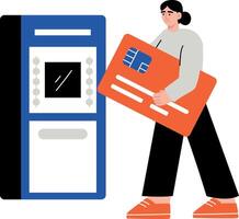 A flat style illustration showing a person doing card transaction vector