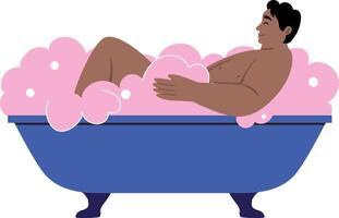 A flat style illustration showing a person taking bath vector