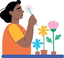 A flat style illustration showing a person making wish vector