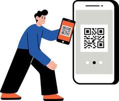 A flat style illustration showing a person scanning through qr code vector