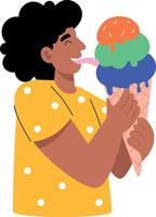 A flat style illustration showing a person eating ice cream vector