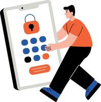A flat style illustration showing a person unlock pin on device vector
