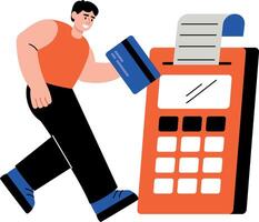 A flat style illustration showing a person using card terminal machine vector