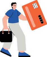 A flat style illustration showing a person doing card shopping vector
