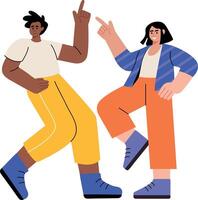 A flat style illustration showing dance of two friends vector