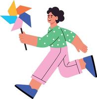 A flat style illustration showing a person playing with pinwheel vector