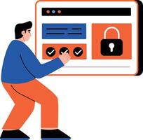 A flat style illustration showing a person updating security vector