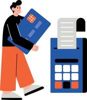 A flat style illustration showing person using pos terminal vector