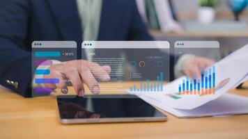 Marketing analysis concept with tablet and dashboard interface for data-driven decision-making, performance analysis, strategic management reporting, perfect for business presentations and operations. photo