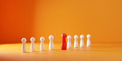 Leadership and talent management concept with a red wooden figure standing out from the crowd. Perfect for themes of HR human resources, teamwork performance, recruitment, and business success. photo