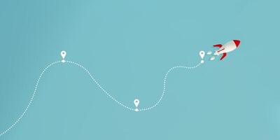 3D render of airplane routes and travel icon with a start point and dotted line tracing. Ideal for concepts of travel planning, Aviation routes, flight navigation, tourism, and air journey. photo