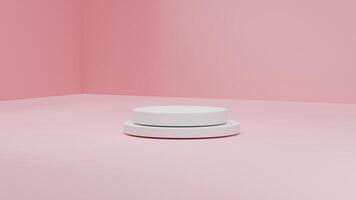 Minimal 3D render scene with white cylinder podiums on soft pink background. Perfect modern pedestal for product display, branding mockup, or cosmetic presentation template. photo