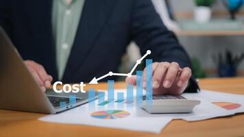 Businessman analyzing cost optimization and expense management with data analysis for budget planning and digital transformation, Modern finance, business strategies, operational efficiency. photo