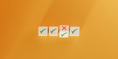 Business evaluation concept with check marks for successes and X marks for errors. Ideal for performance reviews, quality control, and corporate decision-making presentations and visuals. photo