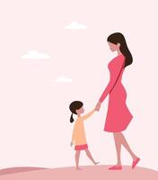 Mother's day Art Mother and Child Hand in Hand Minimal Flat vector