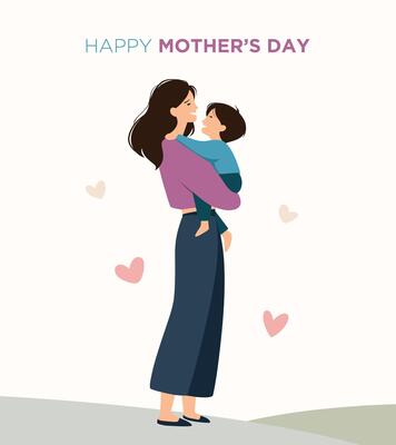 Happy mothers day illustration of a mother holding her child showing love and affection