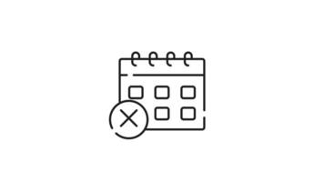 Reject date line icon animation. Reject a date with the red x calendar icon. Suitable for rejections, cancellations, missed appointments in various digital or online content. Animated outline icon video