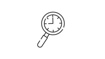 Loupe and clock linear icon animation. Loupe magnifying glass shows clocks inner working, suitable for time management concepts, detailed examination or concepts related to precision work. video