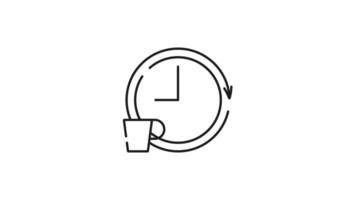 Break linear icon animation. Break linear icon clock with arrow piercing cup. Perfect for time management, home decor, office design, productivity, and scheduling concepts. Animated outline icon video