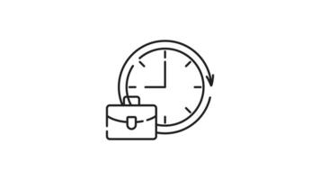 Work hours linear icon animation. Work hours icon featuring clock and briefcase for concepts of time management, scheduling, business productivity. Suitable for presentations, websites, infographics. video