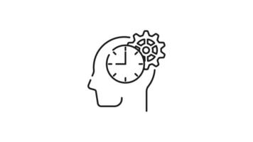 Cognition line icon animation. Cognition line icon featuring a head with a clock and gear inside, suitable for technology or time management concepts. Animated outline icon video