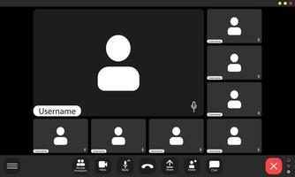 Virtual meeting with multiple participants on conference. vector
