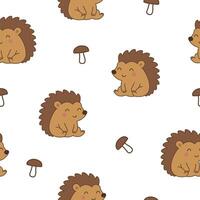 Whimsical hedgehogs with mushrooms in a fun layout. vector