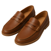 Classic brown leather loafers for men with stitched details png