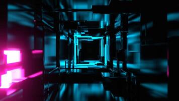 Cyan and Pink Infinite Strobe Sci Fi Corridor Made of Metal Blocks Background VJ Loop in 4K video