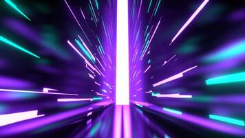 Turquoise and Purple Narrow Tall Futuristic Corridor with Abstract Neon Light Background VJ Loop in 4K video