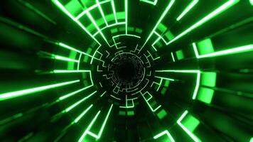 Yellow and Green Endless Tunnel of Neon Pulses Background VJ Loop in 4K video