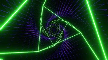 Purple and Green Mesh Neon Spiral Abstract Tunnel Background VJ Loop in 4K video